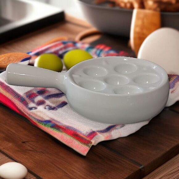 Apilco Escargot Dish Plate Tray France White Porcelain 6 Holes Farmhouse Cottage - Picture 14 of 15